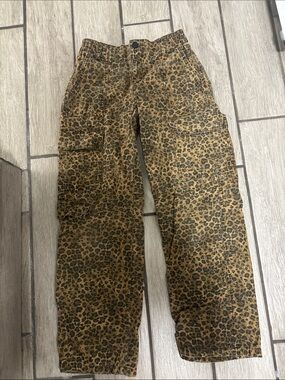 Leopard Print Cargo Pants - Brown